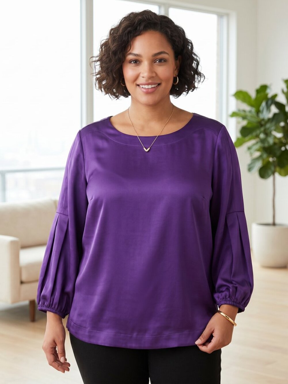 Lane Bryant Satin Top 14 Purple LS Whimsigoth Office Siren Y2K Glam Cocktail 0X